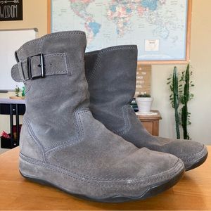 FitFlop Gray Suede Mid-Calf Buckle Boots